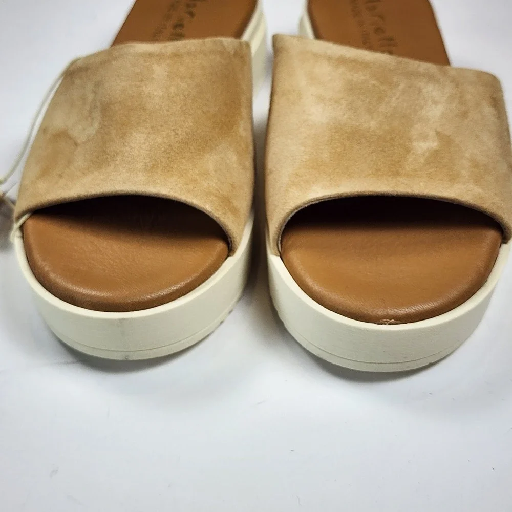 Mariella Suede Platform Slide Sandals Womens Size 7.5 38 Tan Suede Casual NEW